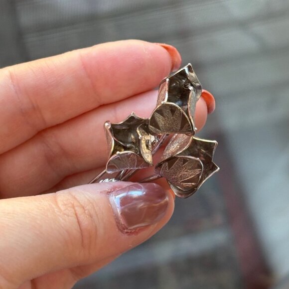 Bond Boyd 925 Sterling Tulip Bouquet Brooch 3D Flowers with Bow - Picture 6 of 10